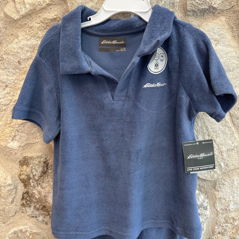 Eddie Bauer Kids' Terrycloth matching set Navy Blue Polo Shirt size 5 summer